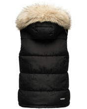 Marikoo Eisfl&ouml;ckchen Damen Winter Steppweste mit Fellkragen Schwarz L - Gr. 40