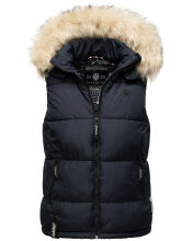 Marikoo Eisflöckchen ladies winter quilted vest with fur collar Navy-Gr.S