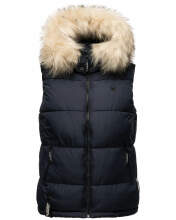 Marikoo Eisflöckchen ladies winter quilted vest with fur collar Navy-Gr.S