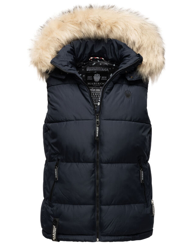 Marikoo Eisflöckchen Damen Winter Steppweste mit Fellkragen Navy