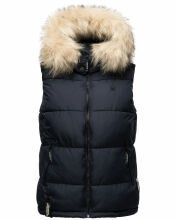 Marikoo Eisfl&ouml;ckchen Damen Winter Steppweste mit Fellkragen Navy XL - Gr. 42