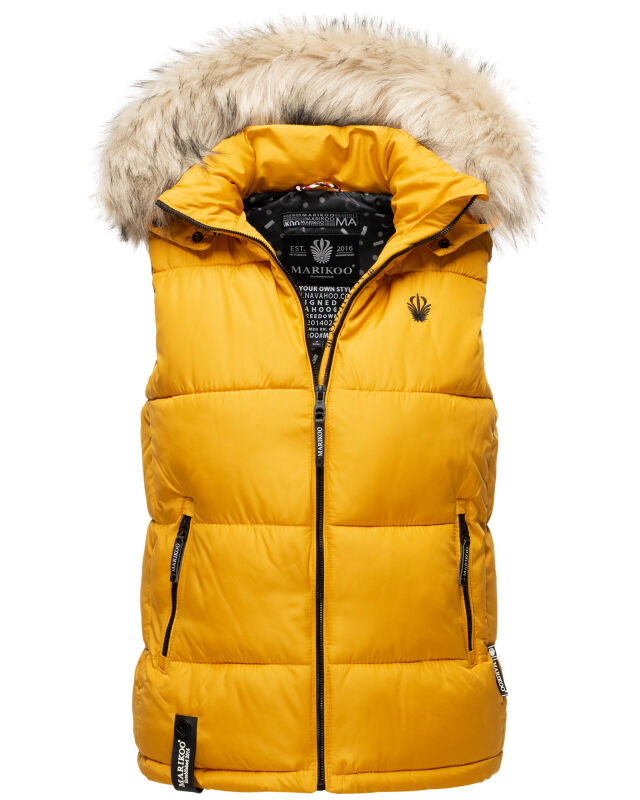 Marikoo Eisfl&ouml;ckchen Damen Winter Steppweste mit Fellkragen Gelb M - Gr. 38