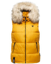 Marikoo Eisfl&ouml;ckchen Damen Winter Steppweste mit Fellkragen Gelb M - Gr. 38