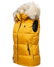 Marikoo Eisfl&ouml;ckchen Damen Winter Steppweste mit Fellkragen Gelb M - Gr. 38