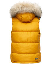 Marikoo Eisfl&ouml;ckchen Damen Winter Steppweste mit Fellkragen Gelb M - Gr. 38