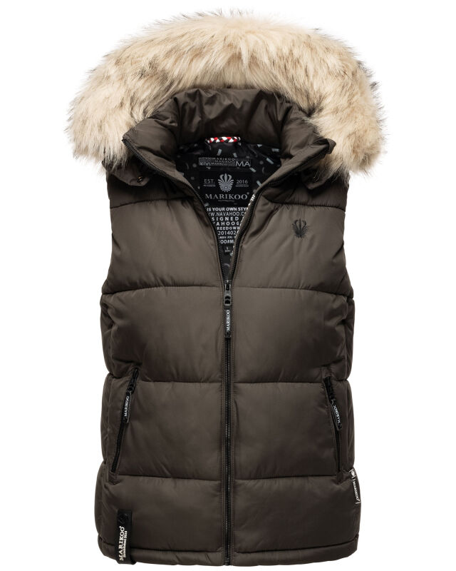 Marikoo Eisflöckchen Damen Winter Steppweste mit Fellkragen Anthrazit