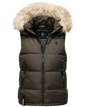 Marikoo Eisfl&ouml;ckchen Damen Winter Steppweste mit Fellkragen Anthrazit XXL - Gr. 44