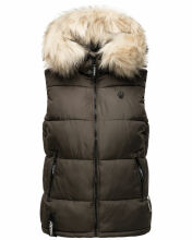 Marikoo Eisfl&ouml;ckchen Damen Winter Steppweste mit Fellkragen Anthrazit XXL - Gr. 44