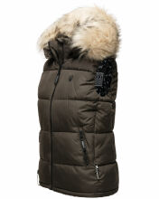 Marikoo Eisfl&ouml;ckchen Damen Winter Steppweste mit Fellkragen Anthrazit XXL - Gr. 44