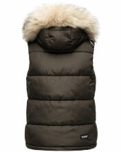 Marikoo Eisfl&ouml;ckchen Damen Winter Steppweste mit Fellkragen Anthrazit XXL - Gr. 44