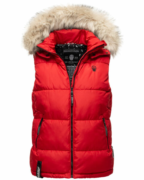 Marikoo Eisfl&ouml;ckchen Damen Winter Steppweste mit Fellkragen Rot L - Gr. 40