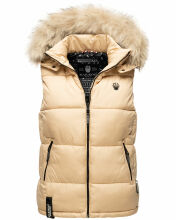 Marikoo Eisfl&ouml;ckchen Damen Winter Steppweste mit Fellkragen Beige S - Gr. 36
