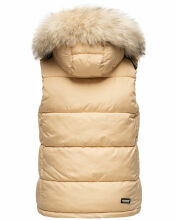 Marikoo Eisfl&ouml;ckchen Damen Winter Steppweste mit Fellkragen Beige S - Gr. 36