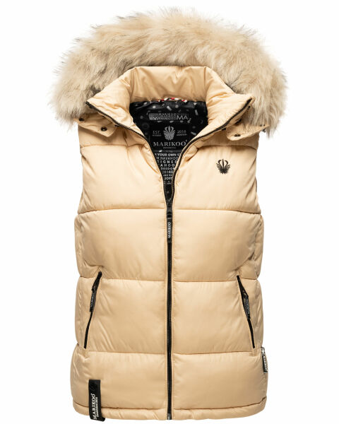 Marikoo Eisflöckchen ladies winter quilted vest with fur collar Beige-Gr.M