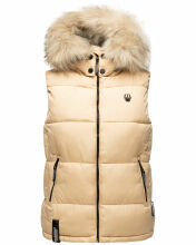 Marikoo Eisfl&ouml;ckchen Damen Winter Steppweste mit Fellkragen Beige L - Gr. 40
