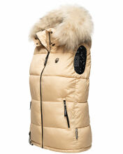 Marikoo Eisfl&ouml;ckchen Damen Winter Steppweste mit Fellkragen Beige L - Gr. 40