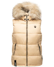 Marikoo Eisfl&ouml;ckchen Damen Winter Steppweste mit Fellkragen Beige XL - Gr. 42