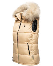 Marikoo Eisfl&ouml;ckchen Damen Winter Steppweste mit Fellkragen Beige XXL - Gr. 44