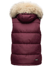 Marikoo Eisfl&ouml;ckchen Damen Winter Steppweste mit Fellkragen Weinrot M - Gr. 38