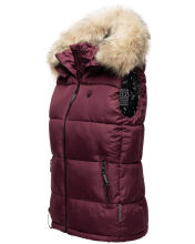 Marikoo Eisfl&ouml;ckchen Damen Winter Steppweste mit Fellkragen Weinrot L - Gr. 40