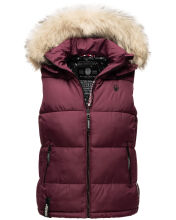 Marikoo Eisfl&ouml;ckchen Damen Winter Steppweste mit Fellkragen Weinrot XL - Gr. 42