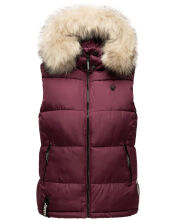Marikoo Eisfl&ouml;ckchen Damen Winter Steppweste mit Fellkragen Weinrot XXL - Gr. 44