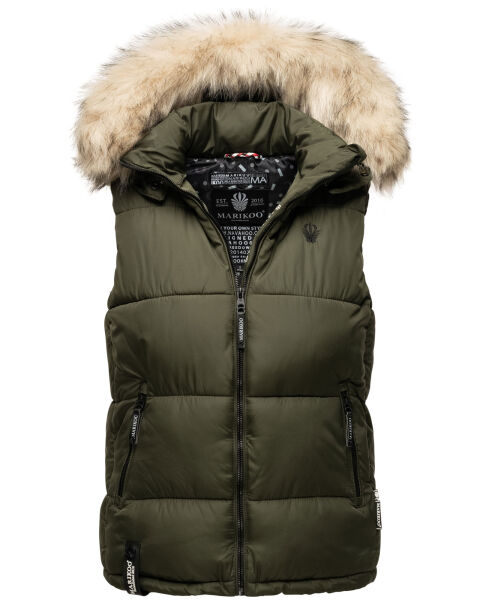 Marikoo Eisflöckchen ladies winter quilted vest with fur collar Olive-Gr.XS
