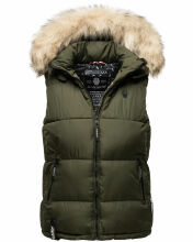 Marikoo Eisflöckchen Damen Winter Steppweste mit Fellkragen Olive S - Gr. 36