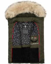 Marikoo Eisflöckchen Damen Winter Steppweste mit Fellkragen Olive S - Gr. 36