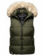 Marikoo Eisflöckchen ladies winter quilted vest with fur collar Olive-Gr.S