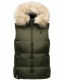 Marikoo Eisflöckchen ladies winter quilted vest with fur collar Olive-Gr.S