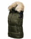 Marikoo Eisflöckchen Damen Winter Steppweste mit Fellkragen Olive S - Gr. 36