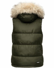 Marikoo Eisfl&ouml;ckchen Damen Winter Steppweste mit Fellkragen Olive XL - Gr. 42