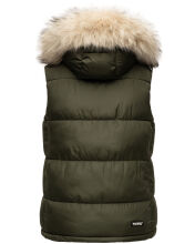 Marikoo Eisfl&ouml;ckchen Damen Winter Steppweste mit Fellkragen Olive XXL - Gr. 44