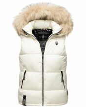 Marikoo Eisfl&ouml;ckchen Damen Winter Steppweste mit Fellkragen Offwhite M - Gr. 38