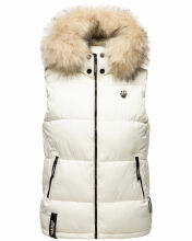 Marikoo Eisfl&ouml;ckchen Damen Winter Steppweste mit Fellkragen Offwhite M - Gr. 38