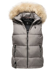 Marikoo Eisfl&ouml;ckchen Damen Winter Steppweste mit Fellkragen Grau S - Gr. 36