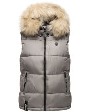 Marikoo Eisfl&ouml;ckchen Damen Winter Steppweste mit Fellkragen Grau S - Gr. 36
