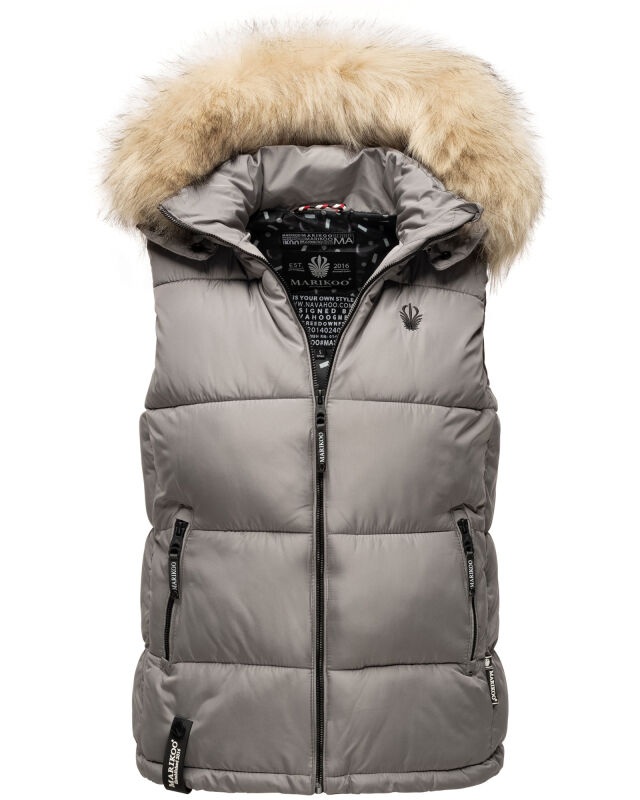 Marikoo Eisfl&ouml;ckchen Damen Winter Steppweste mit Fellkragen Grau L - Gr. 40