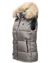 Marikoo Eisfl&ouml;ckchen Damen Winter Steppweste mit Fellkragen Grau XXL - Gr. 44
