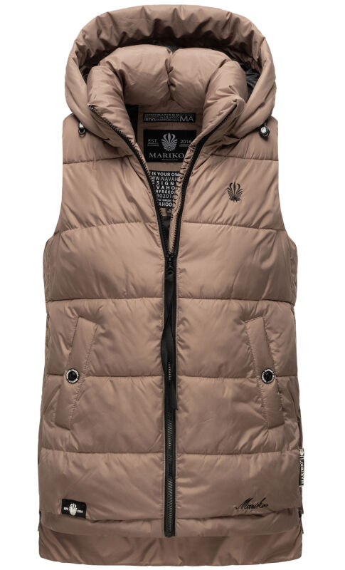 Marikoo Zarinaa Damen Weste Steppweste Ärmellose Jacke Taupe