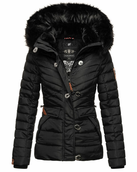 Navahoo Wisteriaa ladies winter hooded quilted jacket with fur collar Schwarz-Gr.XS