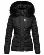 Navahoo Wisteriaa Damen Winter Steppjacke mit Kapuze und Fellkragen Schwarz XS - Gr. 34