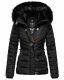 Navahoo Wisteriaa Damen Winter Steppjacke mit Kapuze und Fellkragen Schwarz XS - Gr. 34