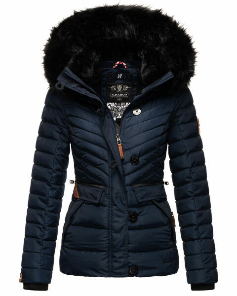 Navahoo Wisteriaa ladies winter hooded quilted jacket with fur collar Navy-Gr.XS