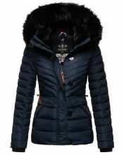 Navahoo Wisteriaa Damen Winter Steppjacke mit Kapuze und Fellkragen Navy M - Gr. 38