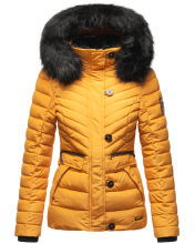 Navahoo Wisteriaa Damen Winter Steppjacke mit Kapuze und Fellkragen Gelb XS - Gr. 34