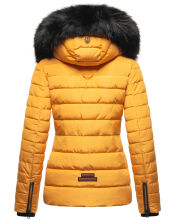 Navahoo Wisteriaa Damen Winter Steppjacke mit Kapuze und Fellkragen Gelb XS - Gr. 34