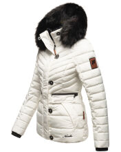Navahoo Wisteriaa Damen Winter Steppjacke mit Kapuze und Fellkragen Weiss L - Gr. 40