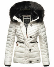 Navahoo Wisteriaa Damen Winter Steppjacke mit Kapuze und Fellkragen Weiss XL - Gr. 42